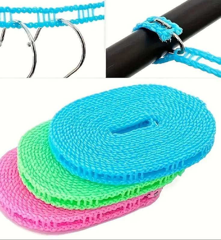 3Pc Clothesline, Hanging Rope, Thick Portable Clotheslines 10m/8m/5m - 1 x Pink, 2 x Blue