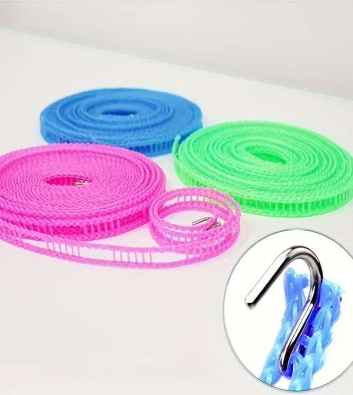 3Pc Clothesline, Hanging Rope, Thick Portable Clotheslines 10m/8m/5m - 1 x Pink, 2 x Blue