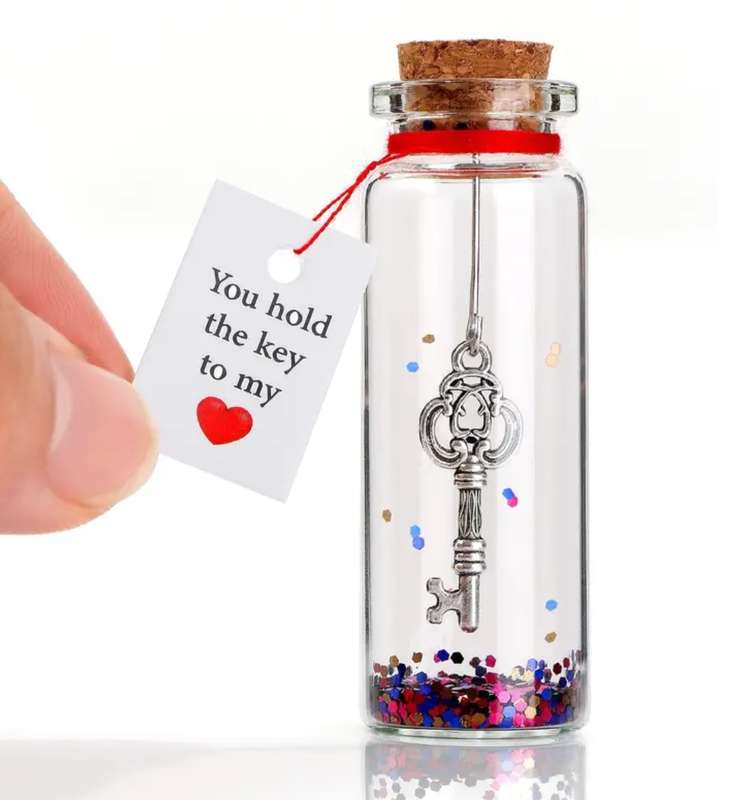1pc Unlock Eternal Love: Key to My Heart Decorative Glass Bottle - Perfect Valentines Day Gift