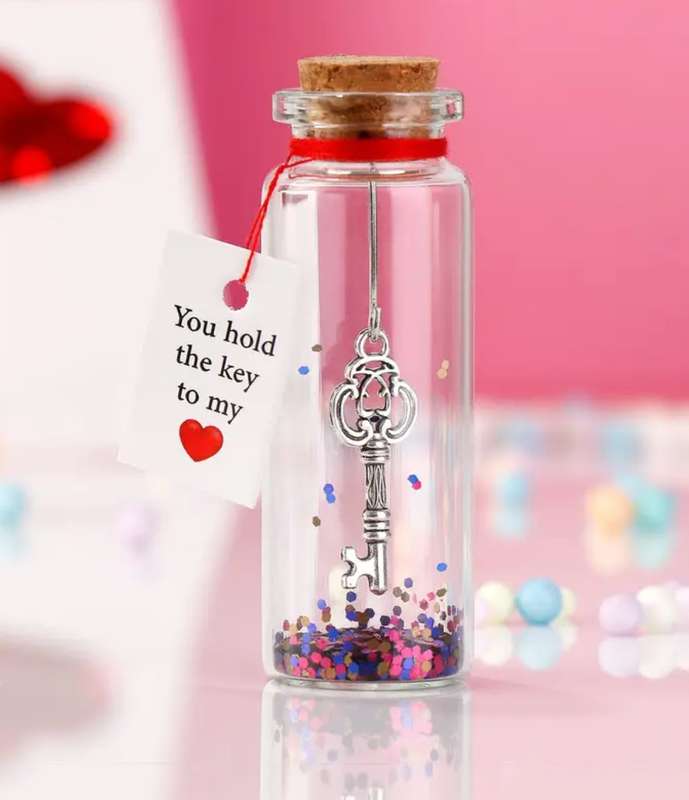 1pc Unlock Eternal Love: Key to My Heart Decorative Glass Bottle - Perfect Valentines Day Gift