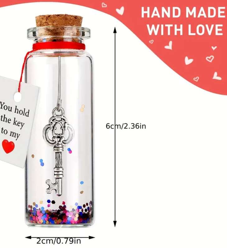 1pc Unlock Eternal Love: Key to My Heart Decorative Glass Bottle - Perfect Valentines Day Gift