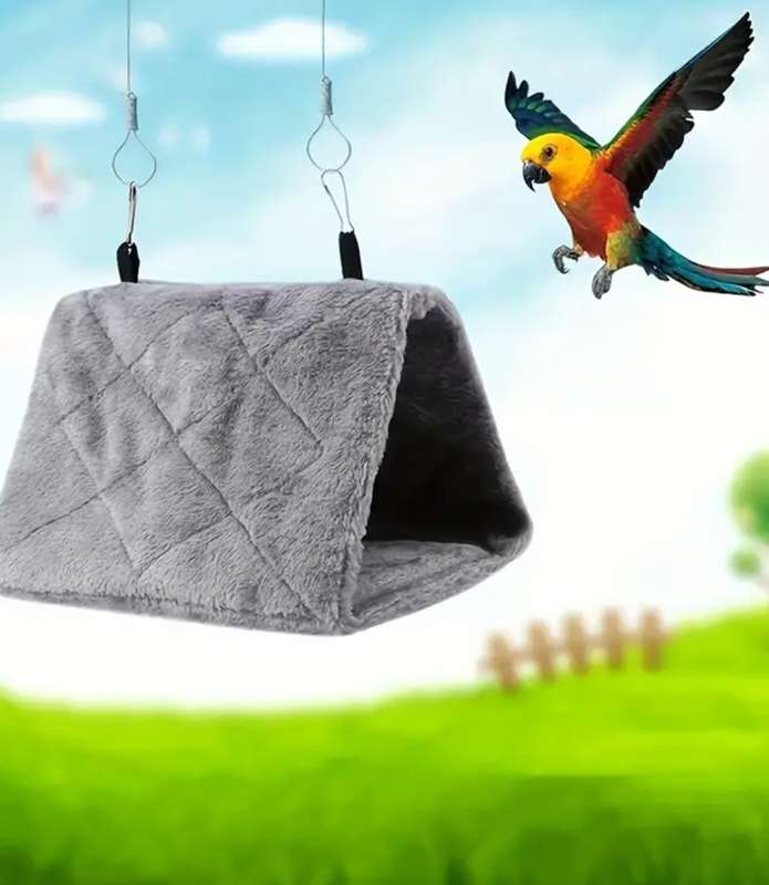 Plush Winter Bird Nest House - Cozy Hanging Hammock For Birds To Sleep And Hideaway. Grey
