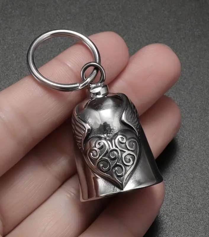 LET THIS BELL RING FOREVER! Wind Angel Wings Love Bell Pendant Motorcycle Riding Amulet Keyring