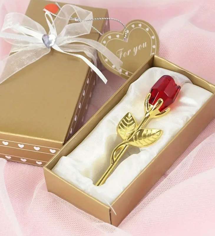 Crystal Metal Red Rose Crafts Graduation Valentine Gift Box Set