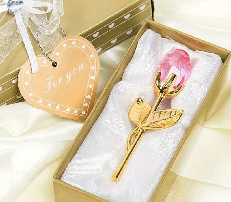 Crystal Metal Rose Crafts Graduation Valentine Gift Box Set - Pink