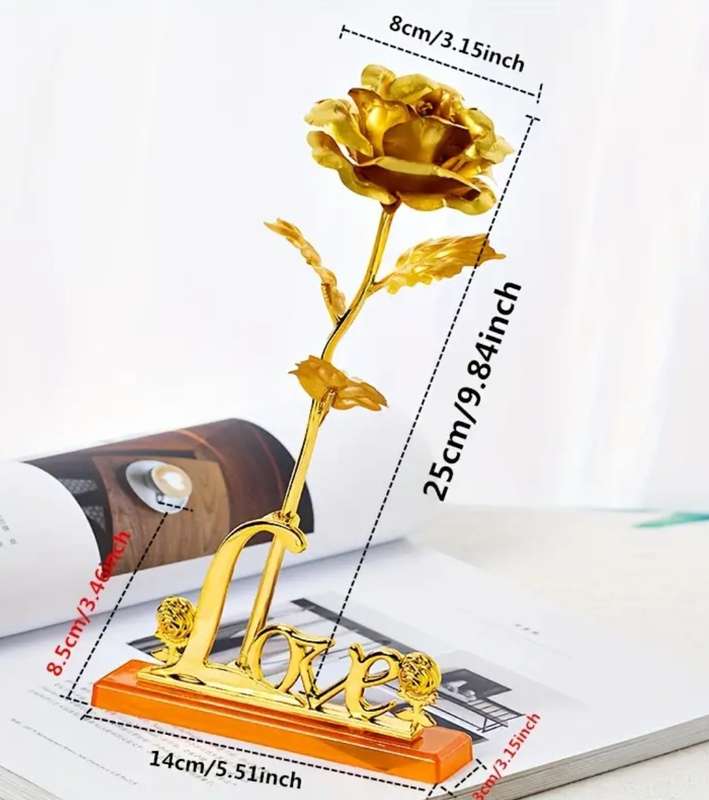 2pcs/Set Artificial Golden Foil Rose with Love Base - Pink/Red