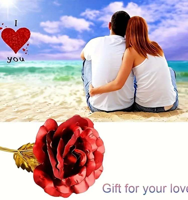 2pcs/Set Artificial Golden Foil Rose with Love Base - Pink/Red