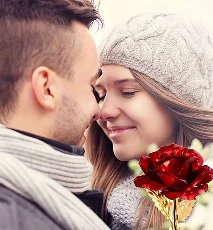 2pcs/Set Artificial Golden Foil Rose with Love Base - Red