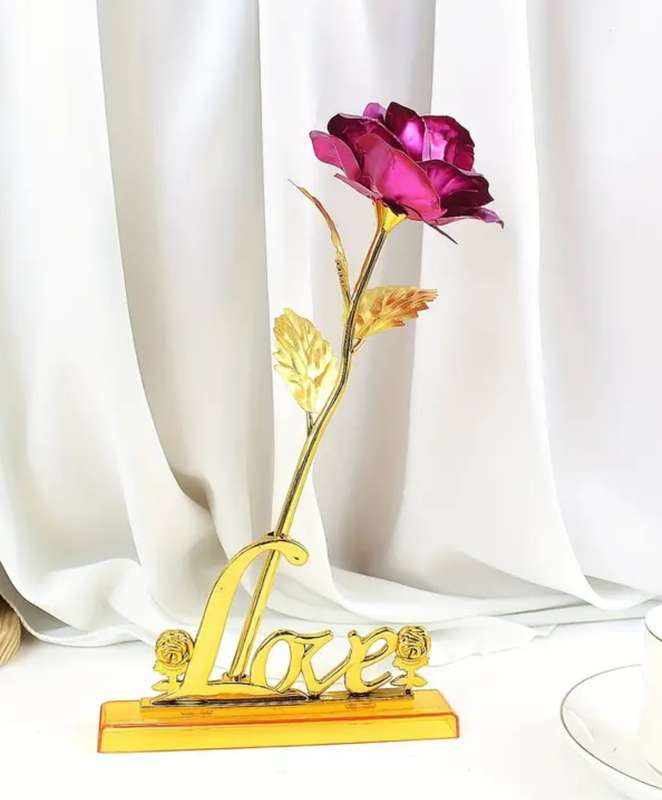 2pcs/Set Artificial Golden Foil Rose with Love Base - Pink/Red