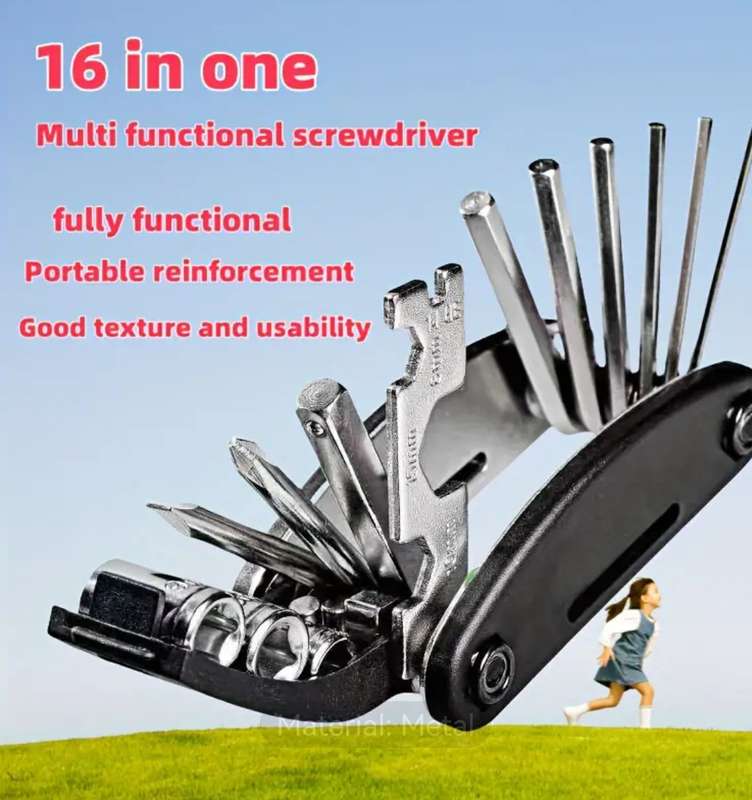 16-in-1 Stainless Steel Portable Folding Multitool with Hex Keys, Universal Screwdriver Set