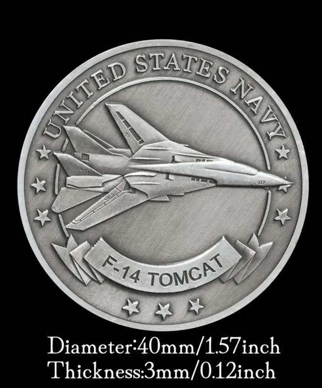 A Commemorative Coin Of The US Navy F-14 Tomcat Fighter Jet in Protective capsule.