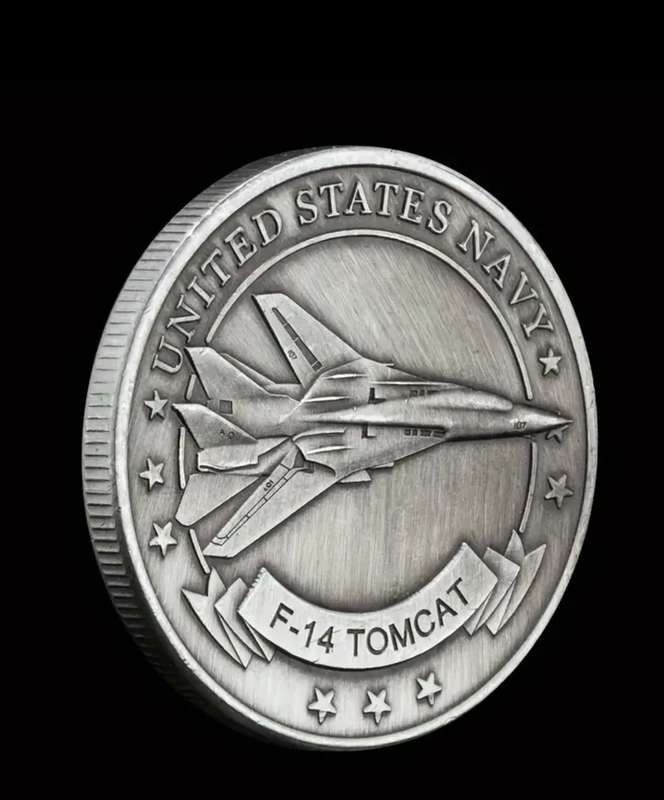 A Commemorative Coin Of The US Navy F-14 Tomcat Fighter Jet in Protective capsule.