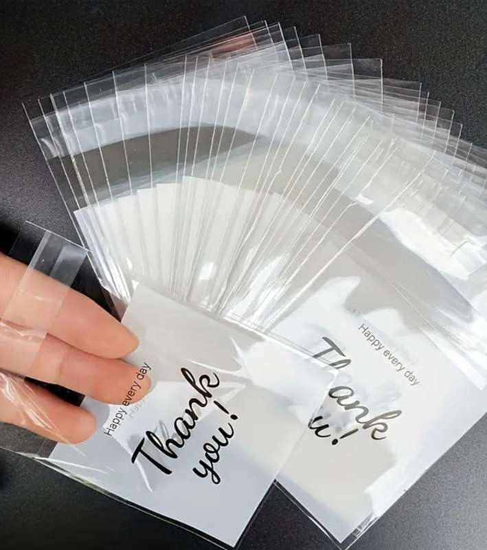 100-Pack Self-Adhesive "Thank You" Gift Bags - Versatile Clear Packaging for Cookies, Jewelry, and P