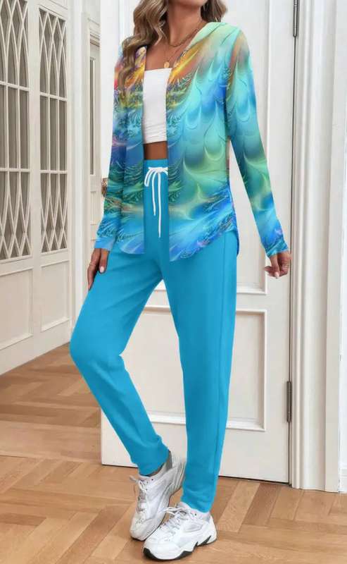 2pc European And American Stylish Women'S Hooded Spring And Autumn Pants Set. Size M
