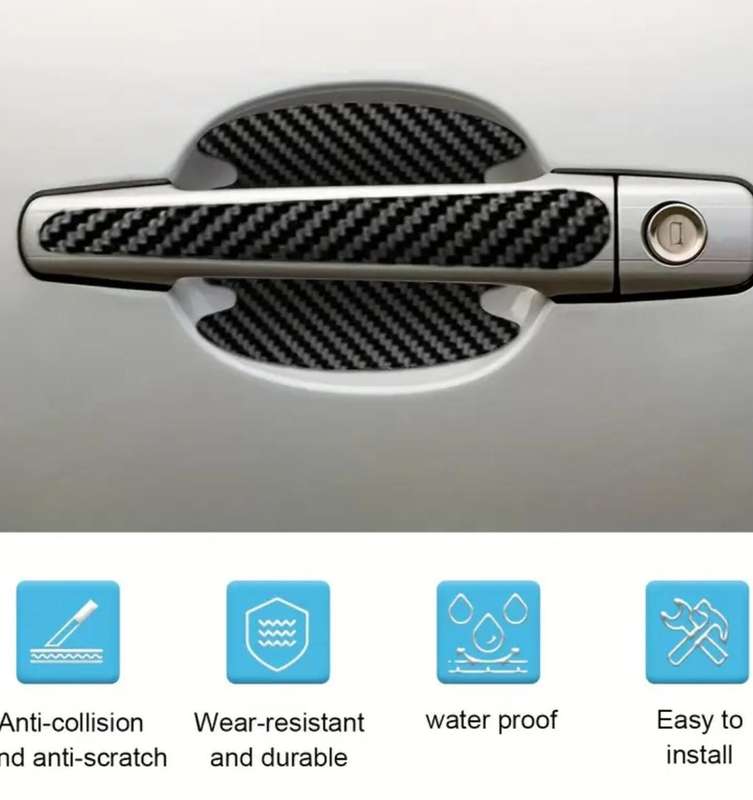 8-Piece Acrylic Carbon Fiber Protective Door Handle Decals