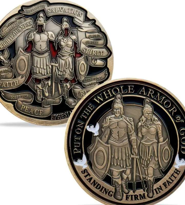 Double Knight Challenge Coin - Antique Bronze Finish