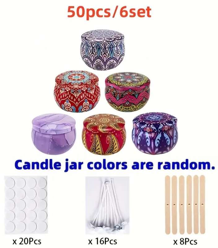 50pc DIY Candle Making Kits - Complete with Metal Jars, Lids, Wicks, and Tools