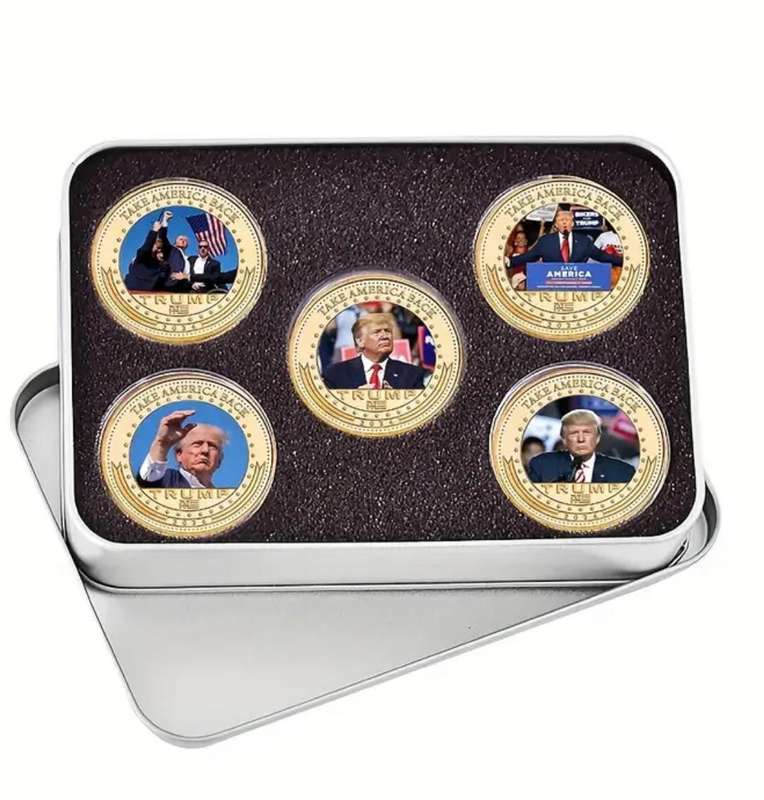 Trump Election Attack Commemorative Coin Collection Set in Tin Box