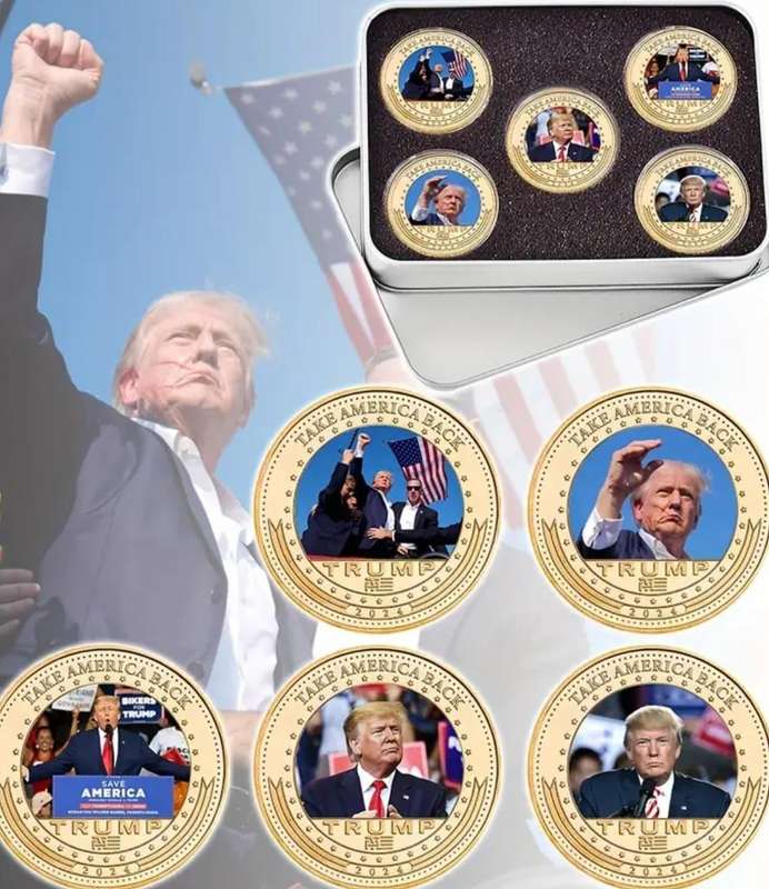 Trump Election Attack Commemorative Coin Collection Set in Tin Box