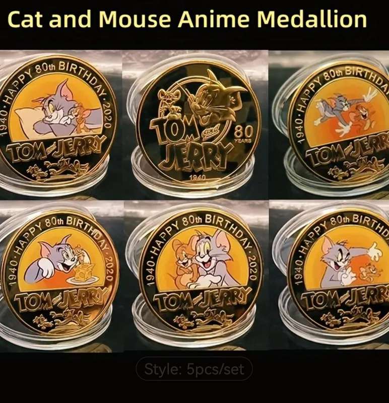 5pcs Set WB Authorized 80th Birthday Tom And Jerry Series Commemorative Coins