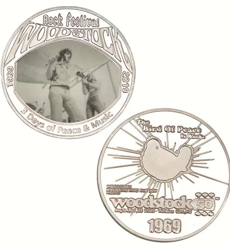 Set of 5 Woodstock Music Festival Commemorative Collectors Coins with Black Gift Box