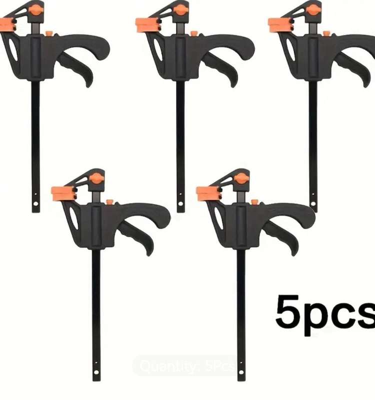 5pcs Black F-Clamps with Orange Handles - 10.16cm Ratchet Grip