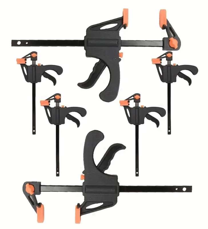 5pcs Black F-Clamps with Orange Handles - 10.16cm Ratchet Grip