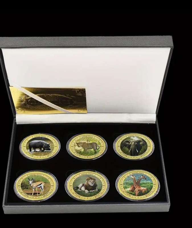 6 Pc African Rare Animal Commemorative Coin Collection. Box Included.