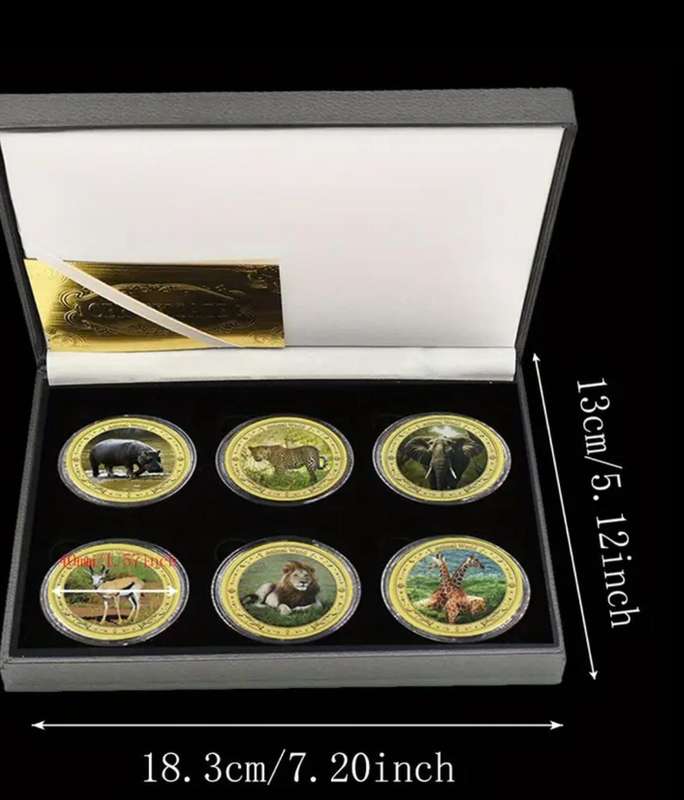 6 Pc African Rare Animal Commemorative Coin Collection. Box Included.