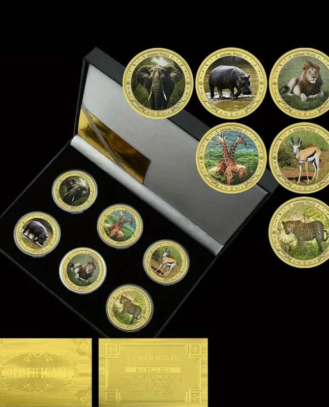 6 Pc African Rare Animal Commemorative Coin Collection. Box Included.