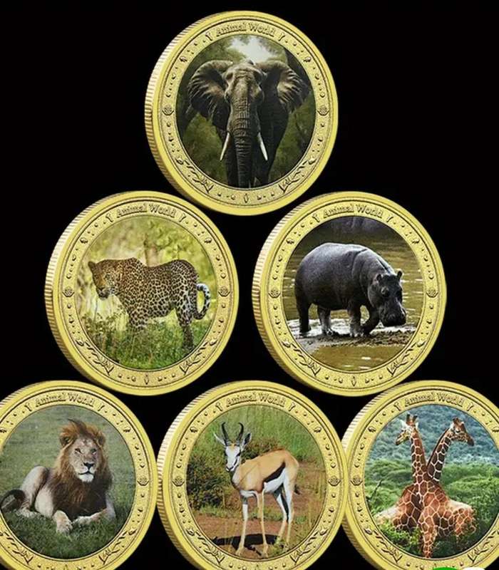 6 Pc African Rare Animal Commemorative Coin Collection. Box Included.