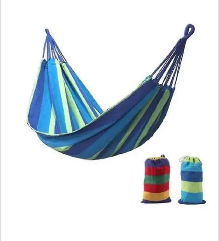Portable Hammock Outdoor Hammock Travel Camping Swing Canvas Stripe Blue