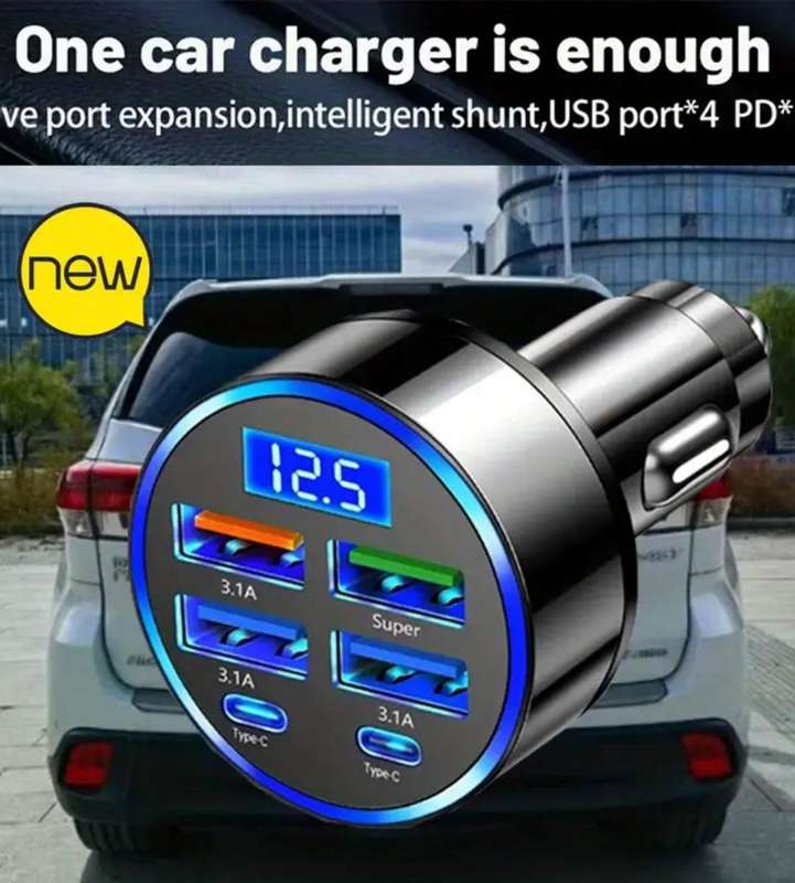 6-in-1 Super High-Speed Mobile Phone Charger, Car Charger Adapter