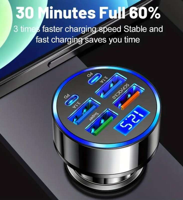 6-in-1 Super High-Speed Mobile Phone Charger, Car Charger Adapter