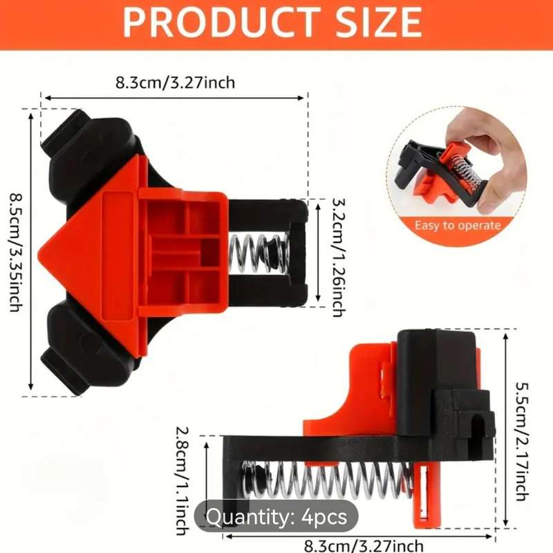 4pcs Adjustable Corner Clamps - 90 Degree Angle Grips for Woodworking