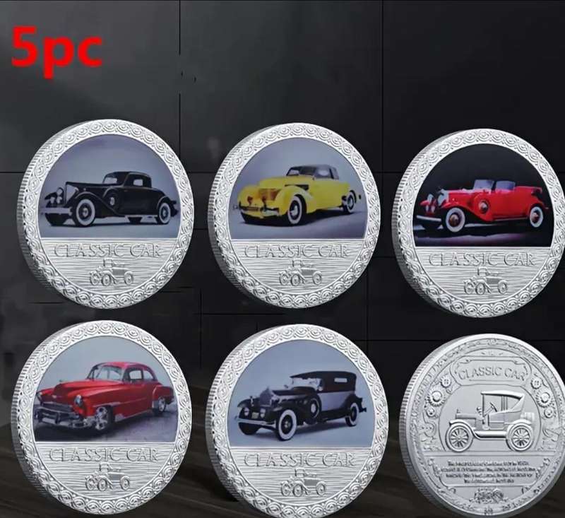 5pc Vintage Classic Car Commemorative Coins Set In Protective Capsules