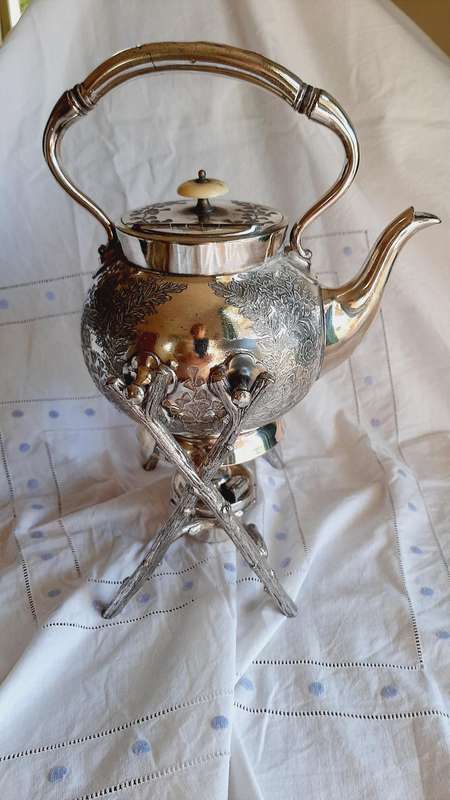 Antique silverplated teapot - with burner