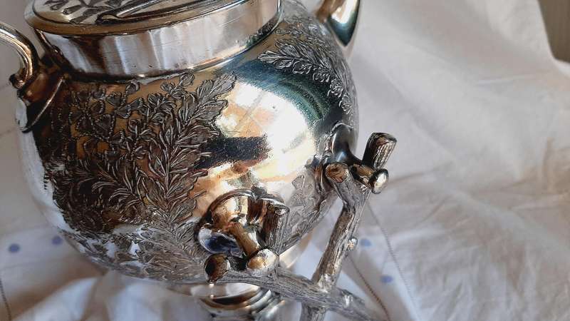 Antique silverplated teapot - with burner