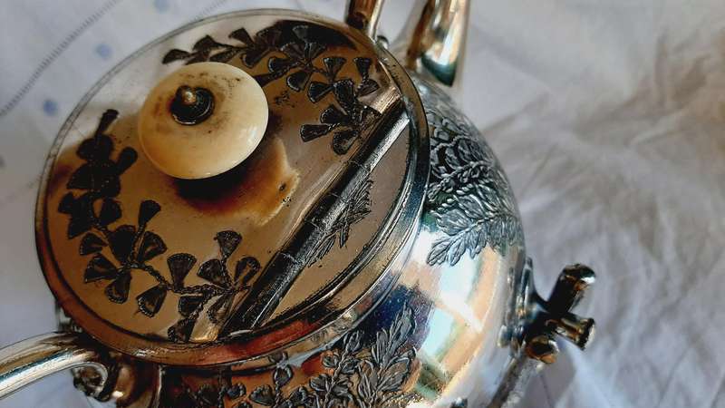 Antique silverplated teapot - with burner