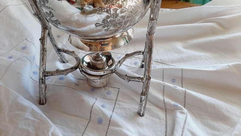 Antique silverplated teapot - with burner