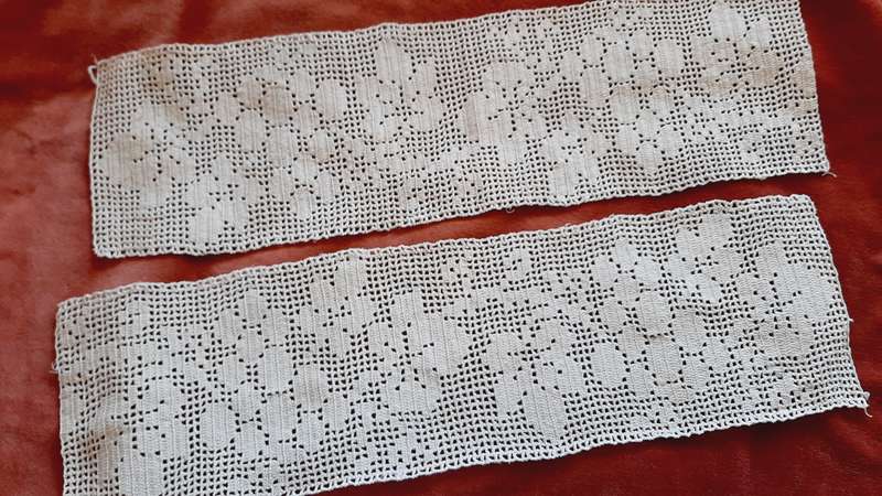 Two pieces of file crochet - inserts or edging - 44x24cm each