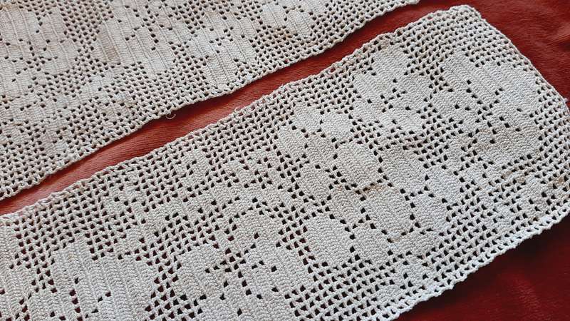 Two pieces of file crochet - inserts or edging - 44x24cm each