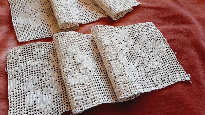 Two pieces of file crochet - inserts or edging - 44x24cm each