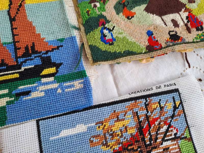 3 small completed tapestries