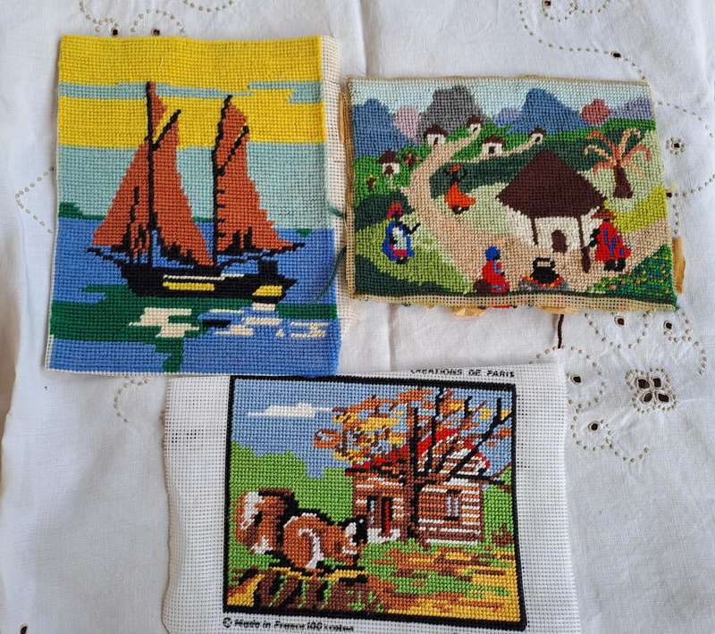 3 small completed tapestries