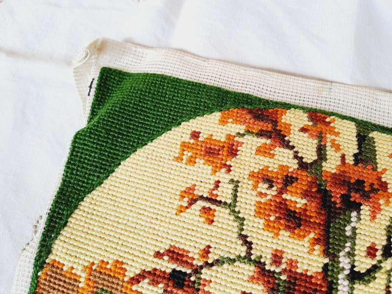 Completed tapestry of an autumn scene 30 x 30 cm