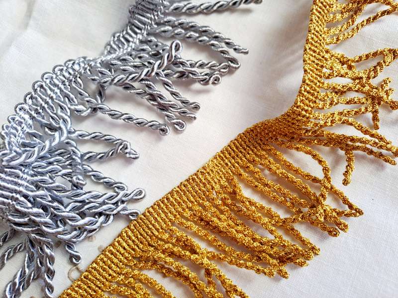 Siver and gold fringe -two pieces - 90cm (silver) 70cm (gold)- 5cm wide