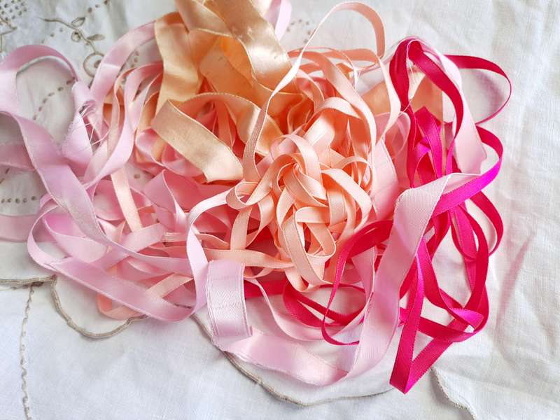 Bunch of pink mixed satin ribbons - 1-2cm wide, 10 metres in total
