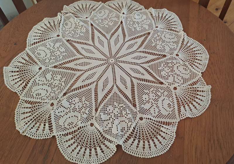 Large crochet doily/ doilie/ small tablecloth - beige/sand- 80 cm - VGC