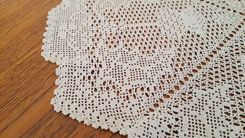 Large filet crochet doily/ doilie - beige colour - 58cm